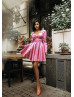 Long Sleeves Satin Ruched Bust Mini Party Dress